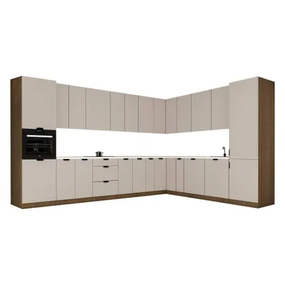 Produktbild von Winkelküche 385 x 285 cm Ohne Arbeitsplatte Eckküche Einbauküche , Sorento KS11-M385 , Beige/Dunkle Eiche