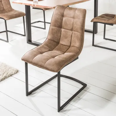 Produktbild von riess-ambiente Design Freischwinger Stuhl MIAMI taupe braun Microfaser Metallgestell matt schwarz Esszimmerstuhl Essstuhl