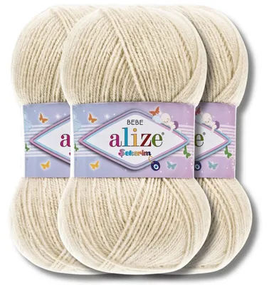 Immagine prodotto di Alize 3x 100g Sekerim Bebe, filato unito, ideale per lavorare a maglia e all'uncinetto (color avorio - 599)