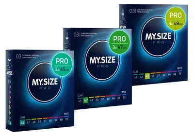 Immagine prodotto di MY.SIZE Preservativi PRO da 0,1,2-45,47,49 mm, 3 x 3 - Misura perfetta e dimensioni adatte a tutti