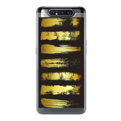 Produktbild von MuchoWow® Handyhülle Schutzhülle Hülle für Samsung Galaxy A80 Goldene Streifen auf schwarzem Hintergrund Silikon Softcase Handy Hülle - Schutzdeckel