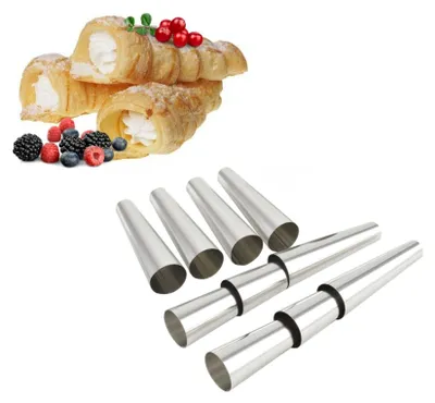 Produktbild von Backform 10-er Set Trubotschki aus Edelstahl, klein, L-9 cm Ø 2,5 cm  Schillerlocken Трубочки Röhrchen Croissant-Form Sahnerollen Hörnchen Cannoli