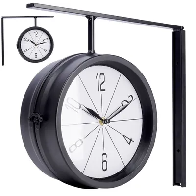 Zdjęcie produktu dla Zegar ścienny metalowy czarny dwustronny 30,5x9,5x28 cm