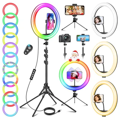 Zdjęcie produktu dla 11,5-calowa lampa pierścieniowa z statywem i uchwytem na telefon, 40 trybów RGB