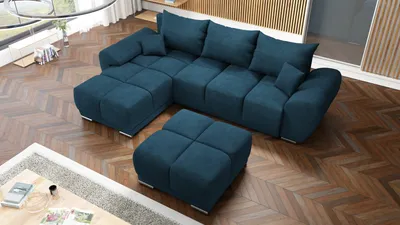 Produktbild von Modernese Ecksofa Honey L Blau + Grosser Puff