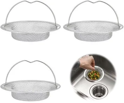 Immagine prodotto di Filtro per scarico in acciaio inossidabile, 3 pezzi, con manico, per scarichi di cucina e bagno (11x8x2 cm)