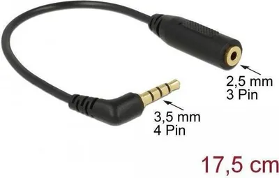 Productafbeelding van Delock 65673 DELOCK Klinkekabel 2,5mm -> 3,5mm 90° Bu/St 0.17m 3Pin/4P