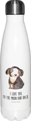 Produktbild von Mr. & Mrs. Panda Thermos Hund Entspannen - Weiß - Geschenk, Wasserflasche, Liebe, Schwarzer, edelstahl, Verliebt, Sprüche, Trinkflasche, Thermosflasche, Sportflasche