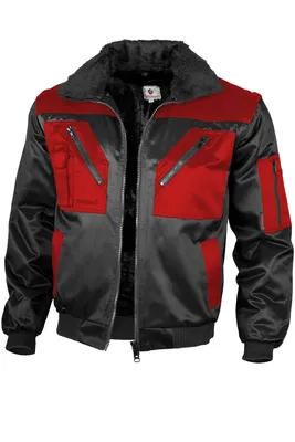 Produktbild von Qualitex Pilotenjacke - modische 4-in-1 Arbeitsjacke aus Mischgewebe - ideale Übergangsjacke - in Farbe: schwarz/rot - Herren: L - Damen: 44