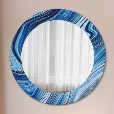 Produktbild von Wohnzimmer Spiegel - Mirror zum Wandspiegel Schlafzimmer – Schminkspiegel - Blau Marmorierung - Runder: Ø60 cm
