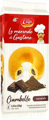 Produktbild von Gastone Lago Ciambelle Cioccolato Krapfen Donuts gefüllt mit Schokoladencreme Packung à 240g, Jede Packung Enthält 6 Donuts à 40g