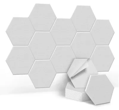 Obrázok produktu pre Akustické panely – polyesterové akustické panely – samolepiace – šesťuholníkové – 30 × 26 × 0,9 cm – zvukovoizolačné – 24 kusov – biela farba