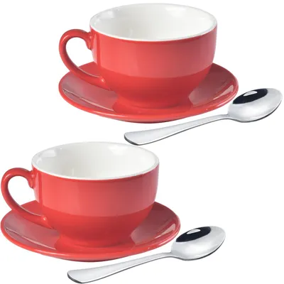 Kaffeetassen-Set 2er, Porzellan, 220 ml, rot, mit Untertasse