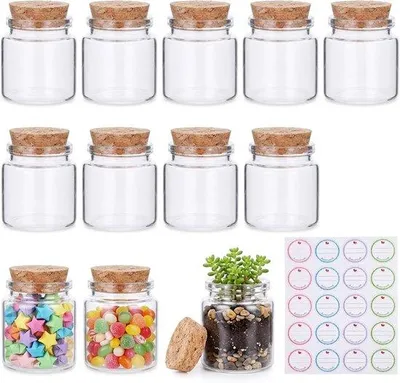 Produktbild von Glasflaschen, 50 ml, 12 Stück, mit Korken – ideal zur Dekoration – Vemera