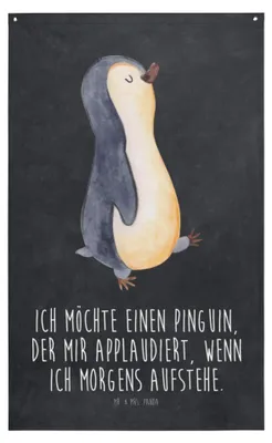 Produktbild von Mr. & Mrs. Panda Wandbild Pinguin marschieren - Kreidetafel - Geschenk, Boho Wandteppich, Tapestry, Aufstehen, Bruder, Schwester, Unausgeschlafen, Pinguine, Bildteppich