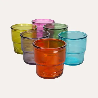 Obrázek produktu pro KEYHOMESTORE | Sada 6 barevných sklenic vyrobených z recyklovaného skla, výška 9 cm