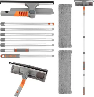 Productafbeelding van Unyqoos® Telescopische raamwisser 2-in-1 – verstelbare stang tot 162 cm, flexibele draaikop, afneembare microvezeldoeken, streepvrije reiniging