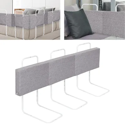 Produktbild von Vigevee 3x Bettgitter 50cm Leinenfarbe, Bettschutzgitter Set, 5-Loch höhenverstellbar, Rausfallschutz Kinderbettgitter für Babybett & Familienbett