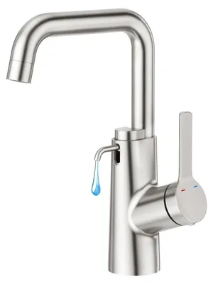 Immagine prodotto di Miscelatore per lavabo monocomando in acciaio inossidabile spazzolato, con dispenser per sapone a 360°