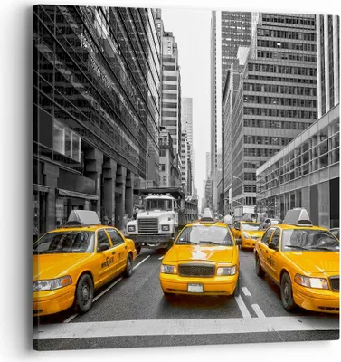 Produktbild von Bild auf Leinwand - Leinwandbild - Taxi Stadt Straße Transport - 40x40cm - Wand Bild - Wanddeko - Leinwanddruck - Bilder - Kunstdruck - Wanddekoration - Leinwand bilder - Wandkunst - AC40x40-2695