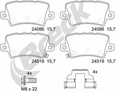 Produktbild von BRECK Bremsbeläge Satz Hinten Bremsklötze für HONDA CIVIC VIII Hatchback (FN, FK) 24086 00 704 10