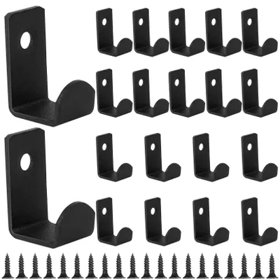 Produktbild von 20 Wandhaken, Garderobenhaken, schwarz, Kleiderhaken, Metallhaken zum Aufhängen von Kleidung und Handtüchern, stabile Haken zum Aufhängen von Kleidung und Handtüchern in Fluren, Wohnzimmern und Badezimmern.