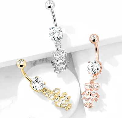 Produktbild von Bauchnabelpiercing Piercing Eule Herz Zirkonia Kristalle Bananabell Autiga® silber