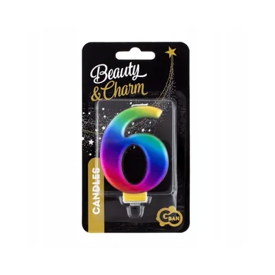 Immagine prodotto di Candela per torta numero 6 metallico, arcobaleno 8 cm