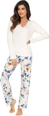 Produktbild von Damen Langarm Nachthemd mit Blumenmuster und Spitze