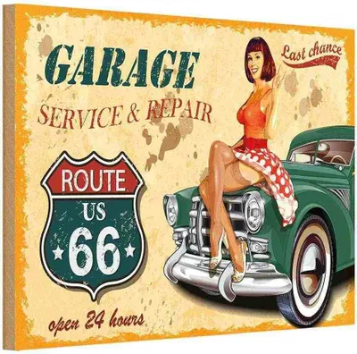 Produktbild von vianmo Holzschild 12x18 cm Pinup Garage open 24 hours Pin Up