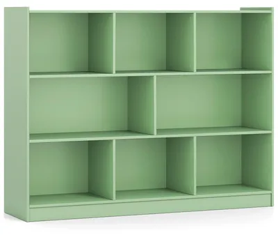 Image de Étagère COSTWAY à 8 compartiments, étagère sur pied à 3 niveaux, étagère cubique, étagère de bureau, étagère de rangement 122 x 32 x 93 cm, verte