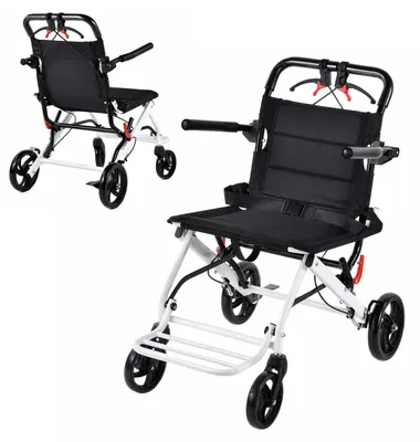 Produktbild von Ultraleichter Rollstuhl - Faltbarer Transportrollstuhl - Handbremse - Tragfähigkeit 100 kg - Gewicht 8,35 kg - Für Senioren und Menschen mit eingeschränkter Mobilität