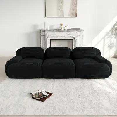 Immagine prodotto di Divano a tre posti - Divano moderno per soggiorno - Tessuto in cordura di alta qualità - Antiscivolo - Braccioli ergonomici - Imbottitura ad alta elasticità - Nero