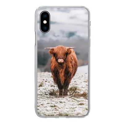 Produktbild von MuchoWow® Handyhülle Schutzhülle Hülle für iPhone X Schottischer Highlander - Schnee - Berg Silikon Softcase Handy Hülle - Handyhülle