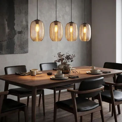 Produktbild von LED Pendelleuchte , 4-flammig, Glas, schwarz, L 110 cm