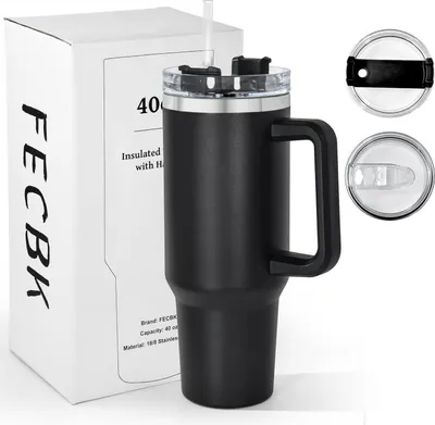Image de Gobelet isotherme avec poignée, 1,2L, anti-fuite, isolation sous vide, noir