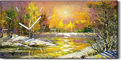 Produktbild von Dekor Leinwand Uhr Wandbilder 60x30 Malerei Wald Bäume Winter Wasser Kunst - weiße Hände