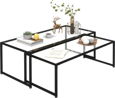 Produktbild von HOMCOM Couchtisch 2er-Set Beistelltisch, Kaffeetisch, Satztisch, Stahl, Schwarz