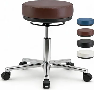 Produktbild von VERSEE Arbeitshocker Echtleder Braun – 46–62 cm höhenverstellbar, 150 kg, gepolstert, für Büro & Kanzlei