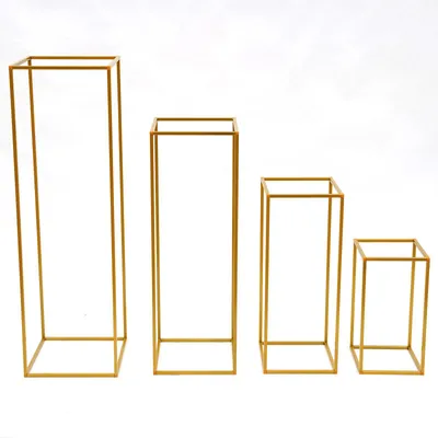 Image de Lot de supports pour fleurs - Socles en forme de colonne pour vases - Lot de 4 - Métal - 21 × 21 × 40 cm - Pour allée de mariage - Or