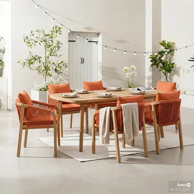 Produktbild von home24 Gartenessgruppe - 7-teilig - Akazie Massiv / Polyester