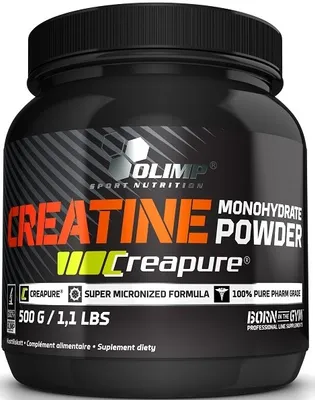 Zdjęcie produktu dla Olimp Nutrition Creatine Monohydrate Powder Creapure, Napój sportowy, Koncentrat, Puder, 1 szt., Stosuj 3,4 – 5,7 g proszku (od 1 ½ do 2 ½ miarki) dziennie po treningu lub o podobnej porze..., 500 g