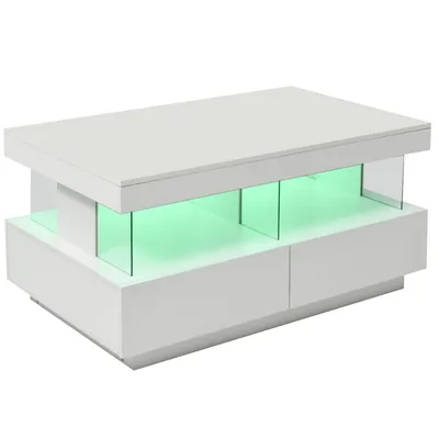 Immagine prodotto di okwish Tavolino da caffè con cassetto,Tavolino salotto lucido,Tavolino laterale Tavolino da lato divano con luce LED,Bianco