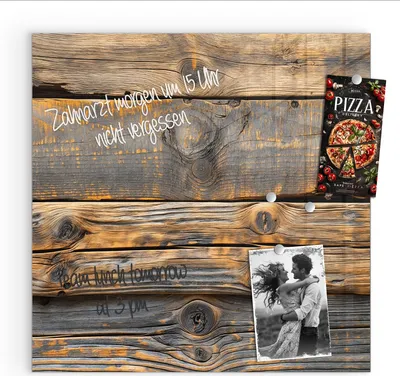 Produktbild von Magnettafel 50x50cm Pinnwand Whiteboard beschreibbar - Holzmuster Planken