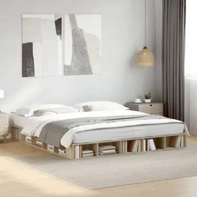 Produktbild von (NEU 2026) Bettgestell moderne, Sonoma-Eiche 200x200 cm - Holzwerkstoff - Klassische Betten - 59.44 kg