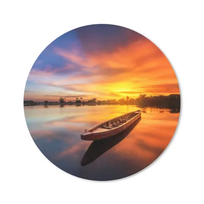 Produktbild von MuchoWow® Mauspad Mousepad Boot - Wasser - Sonnenuntergang - Orange - Wasser 20x20 cm - Mousepads - Maus Mat - Pad - Mausunterlage - Schreibtischmatte