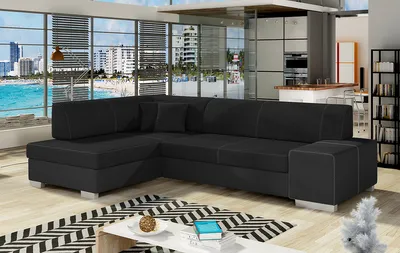 Produktbild von NABBI Ecksofa mit Zersetzung u Lagerraum Ferol L - schwarz (Sawana 14)/ schwarz (Soft 11)