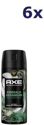 Zdjęcie produktu dla Axe Premium Bodyspray Emerald Geranium Dezodorant bez soli aluminium z 72-godzinną ochroną przed nieprzyjemnym zapachem ciała 150 ml 6 szt