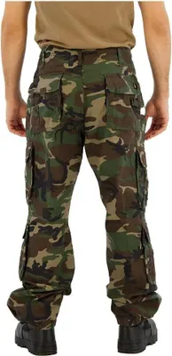 A person wearing camouflage cargo pants.