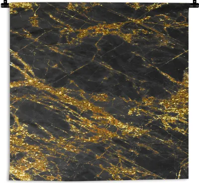 Produktbild von MuchoWow® Wandteppich Wandbehang Marmor - Schwarz - Gold - Glitter 60x60 cm Tapisserie Dekoration Wandtuch - Dekorationen - Wand Decke